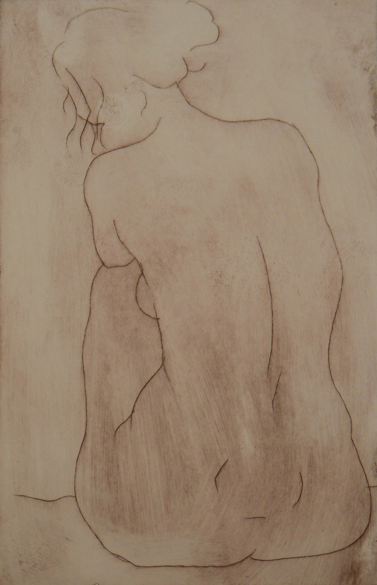 Philip Beadle Seated Woman limited edition nude Drypoint Etching at Parnell Gallery Auckland NZ