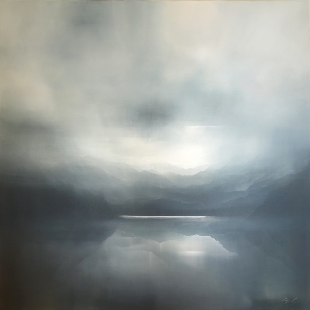 Clear Divide original abstracted landscape painting by renowned NZ artist Greer Clayton at Parnell Gallery Auckland NZ