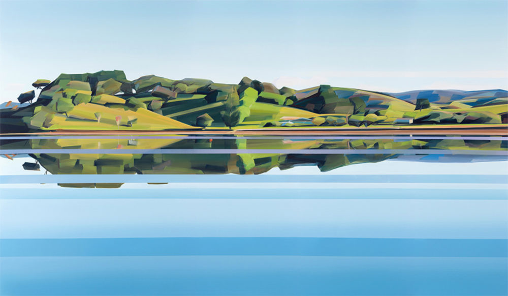 Caroline Bellamy, Evening Calm, Whananaki Bay original New Zealand landscape painting at Parnell Gallery Auckland NZ
