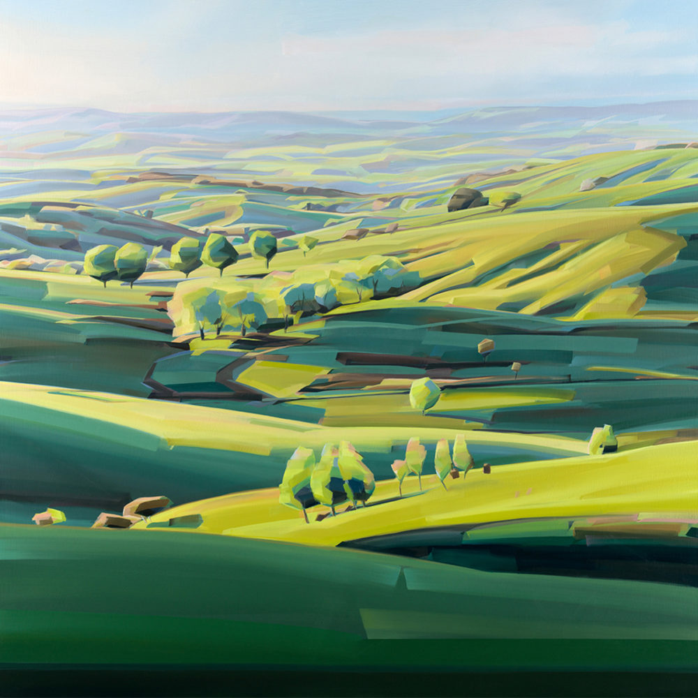 Caroline Bellamy, Evening Sundown, Porangahau, Hawkes Bay original New Zealand landscape painting at Parnell Gallery Auckland NZ