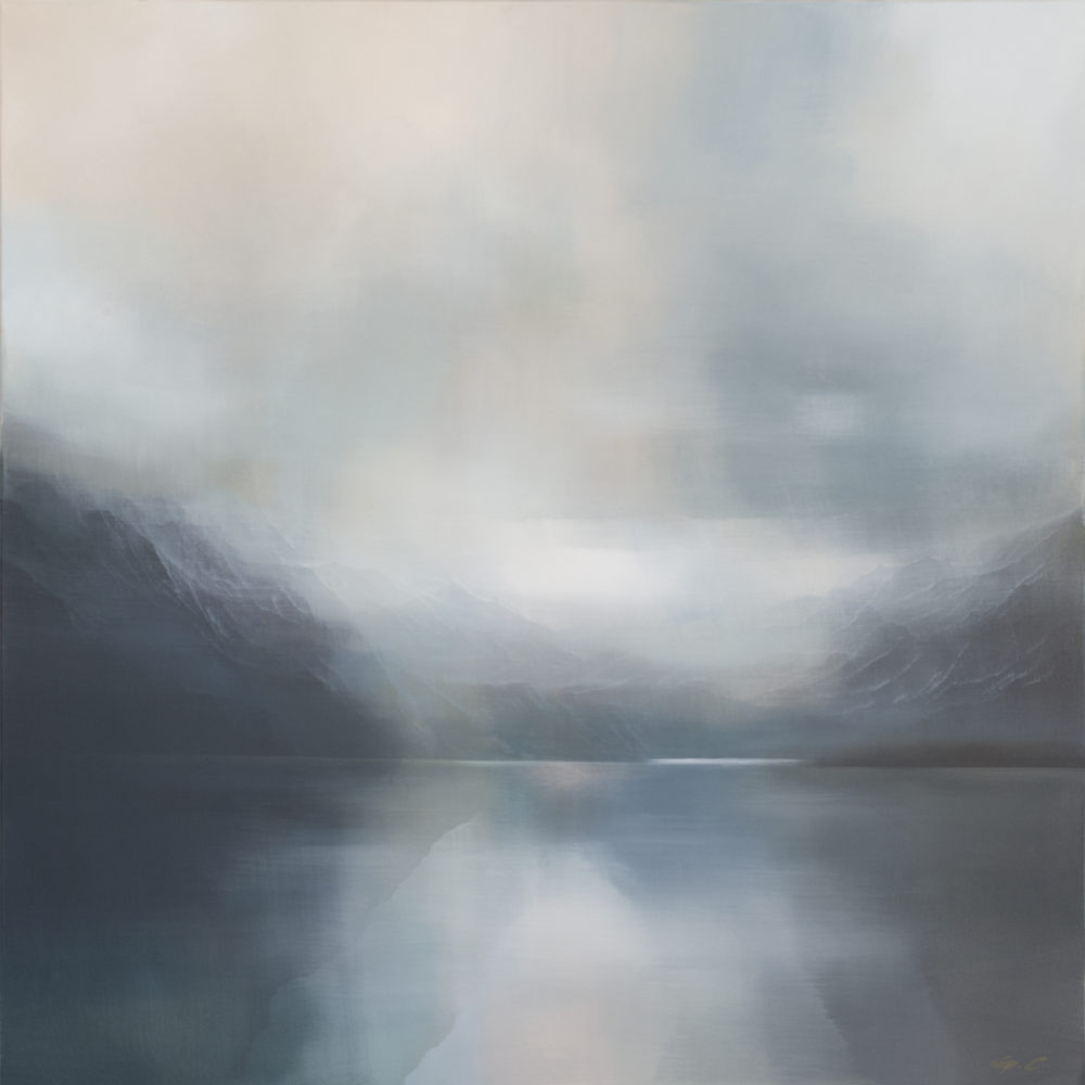 Mauve Magic original abstracted landscape painting by renowned NZ artist Greer Clayton at Parnell Gallery Auckland NZ