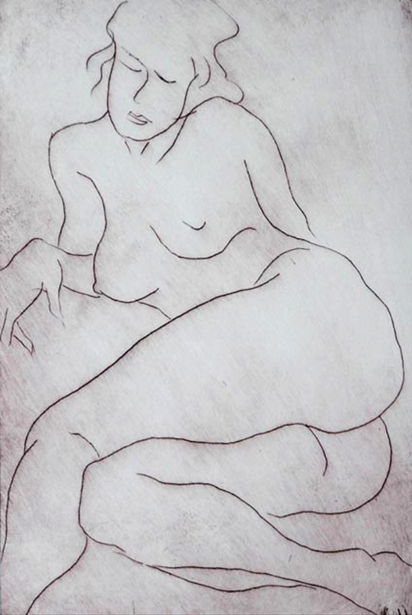 Philip Beadle Female Nude Study limited edition nude Drypoint Etching at Parnell Gallery Auckland NZ