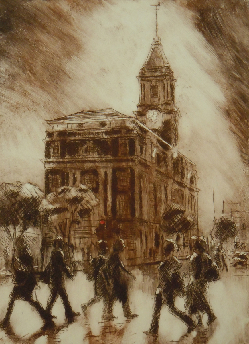Philip Beadle Ferry Building limited edition Drypoint Etching at Parnell Gallery Auckland NZ