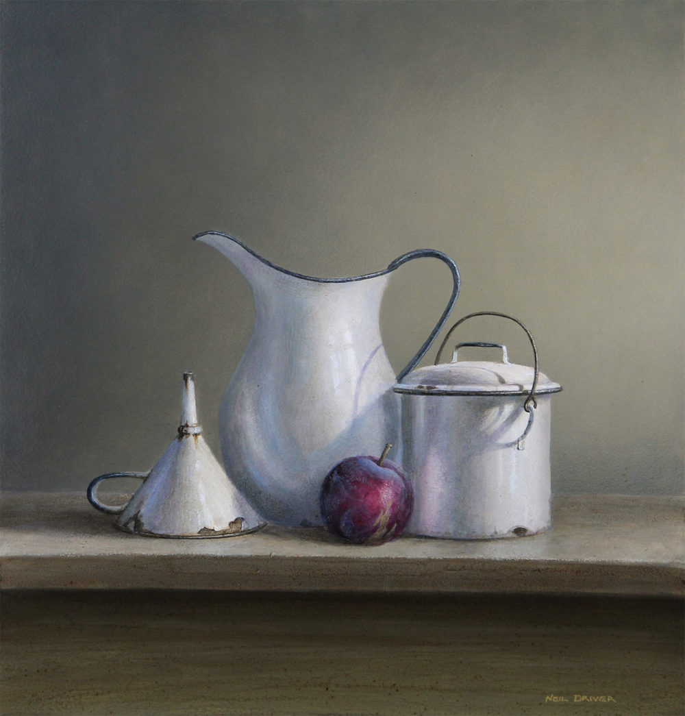 Neil Driver White Enamel and Plum original acrylic on board painting at Parnell Gallery Auckland NZ