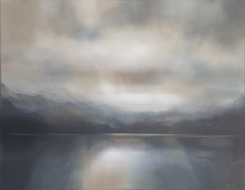 Rolling Gold original abstracted landscape painting by renowned NZ artist Greer Clayton at Parnell Gallery Auckland NZ