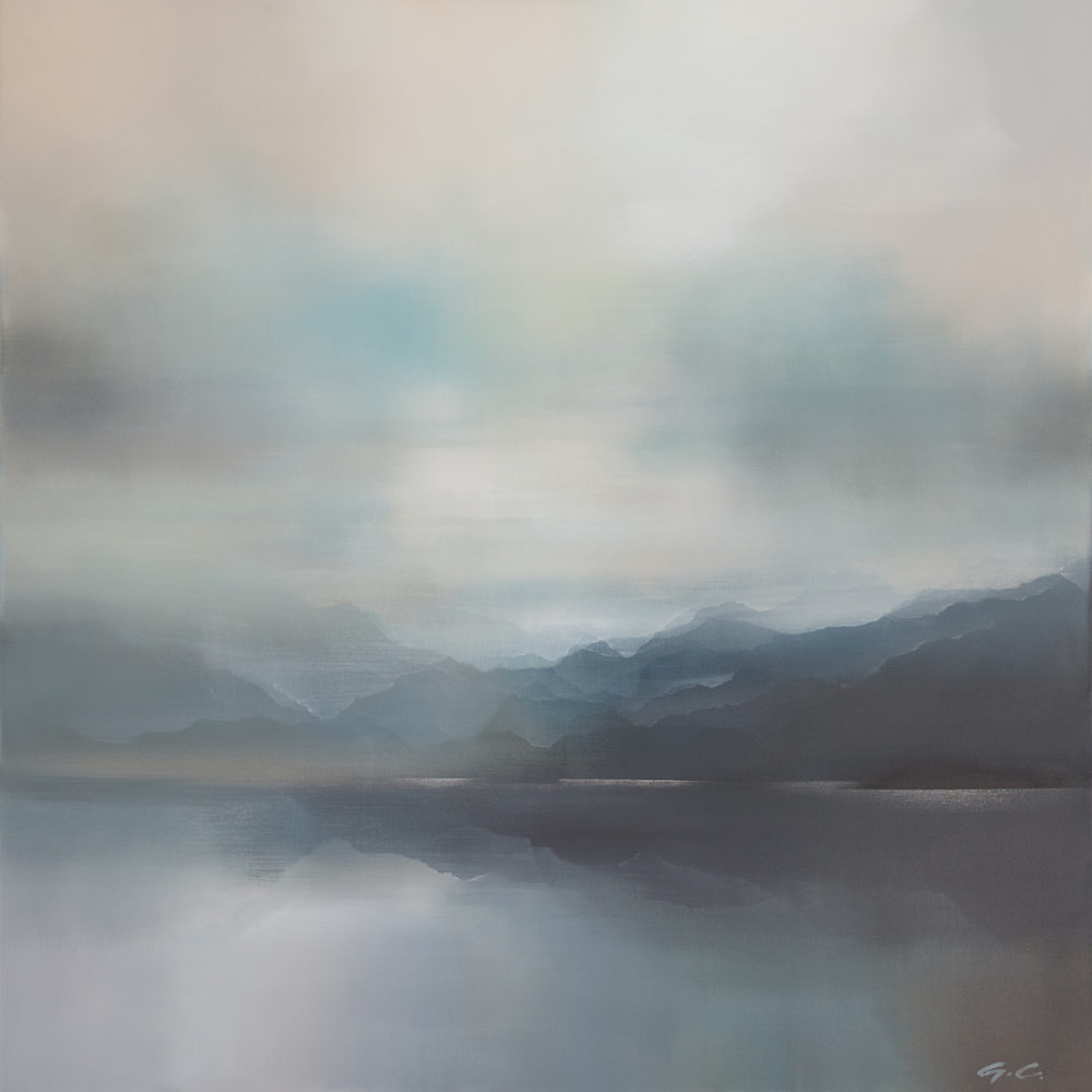 Manapouri light original abstracted landscape painting by renowned NZ artist Greer Clayton at Parnell Gallery Auckland NZ