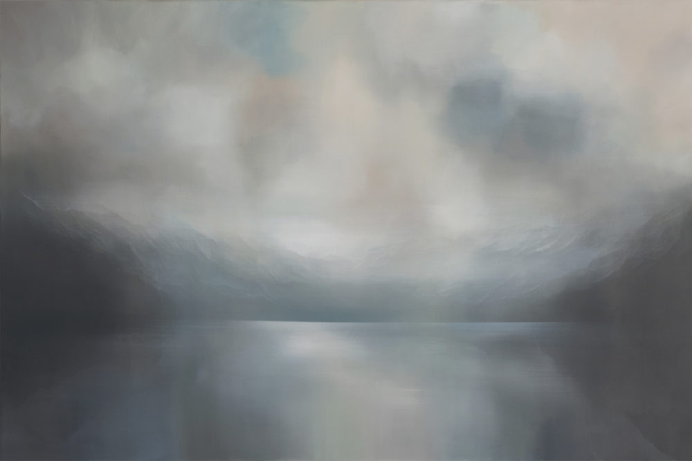 Beyond Rainbows original abstracted landscape painting by renowned NZ artist Greer Clayton at Parnell Gallery Auckland NZ