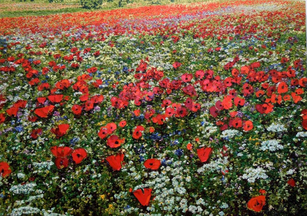 Peter Hackett The Honeymooners’ Bed - Poppy Field II original impasto oil painting at Parnell Gallery Auckland NZ