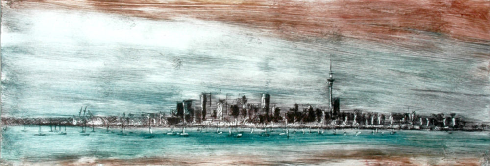 Philip Beadle Morning Showers, Auckland limited edition Drypoint Etching at Parnell Gallery Auckland NZ