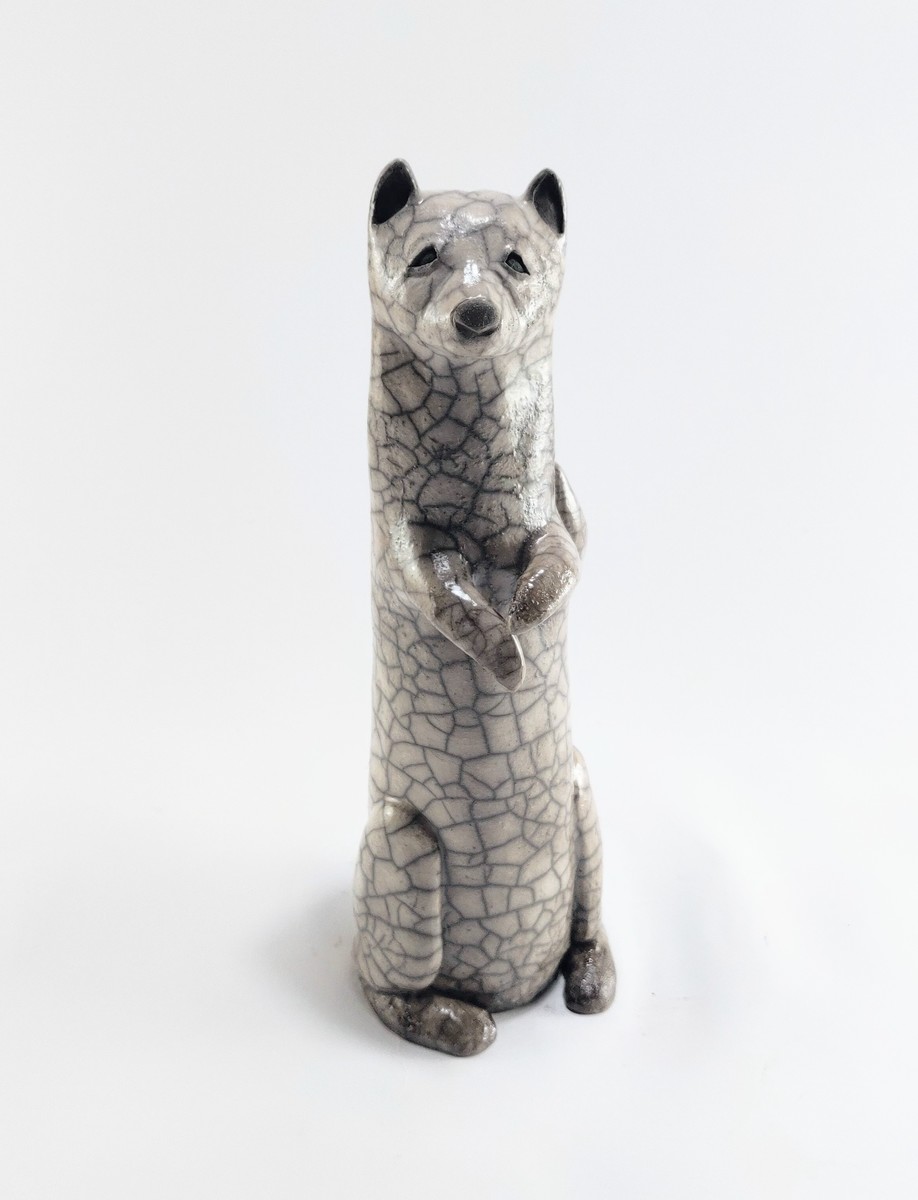 Wilhelmiina Drummond Ferret 2 ceramic raku fired sculpture at Parnell Gallery Auckland NZ