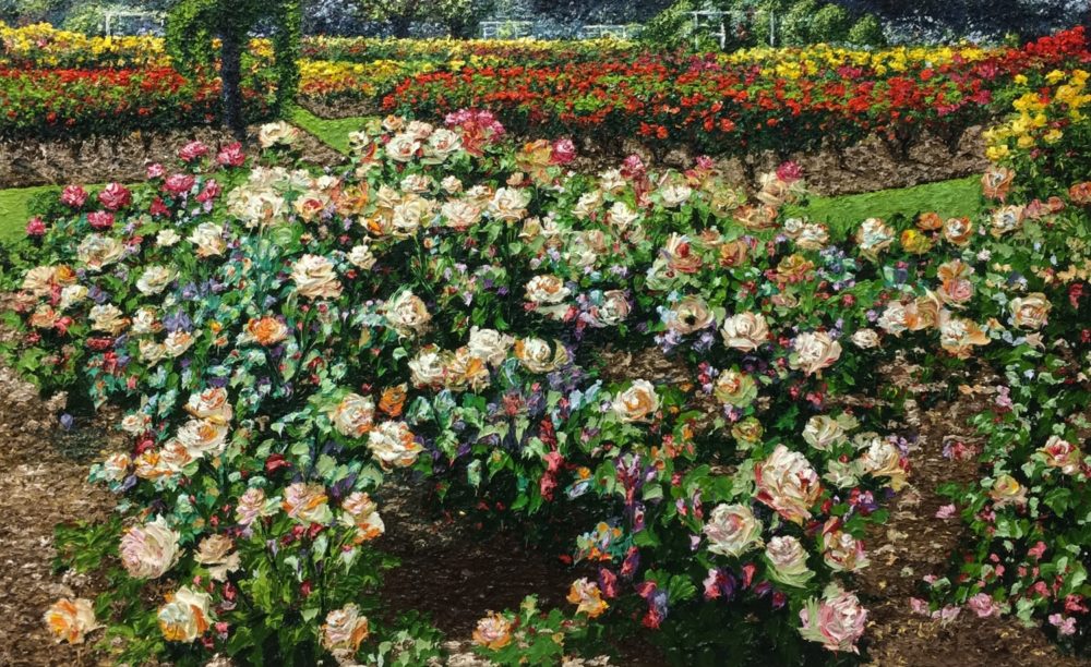 Peter Hackett Auckland Rose Gardens, 2016 original impasto oil painting at Parnell Gallery Auckland NZ