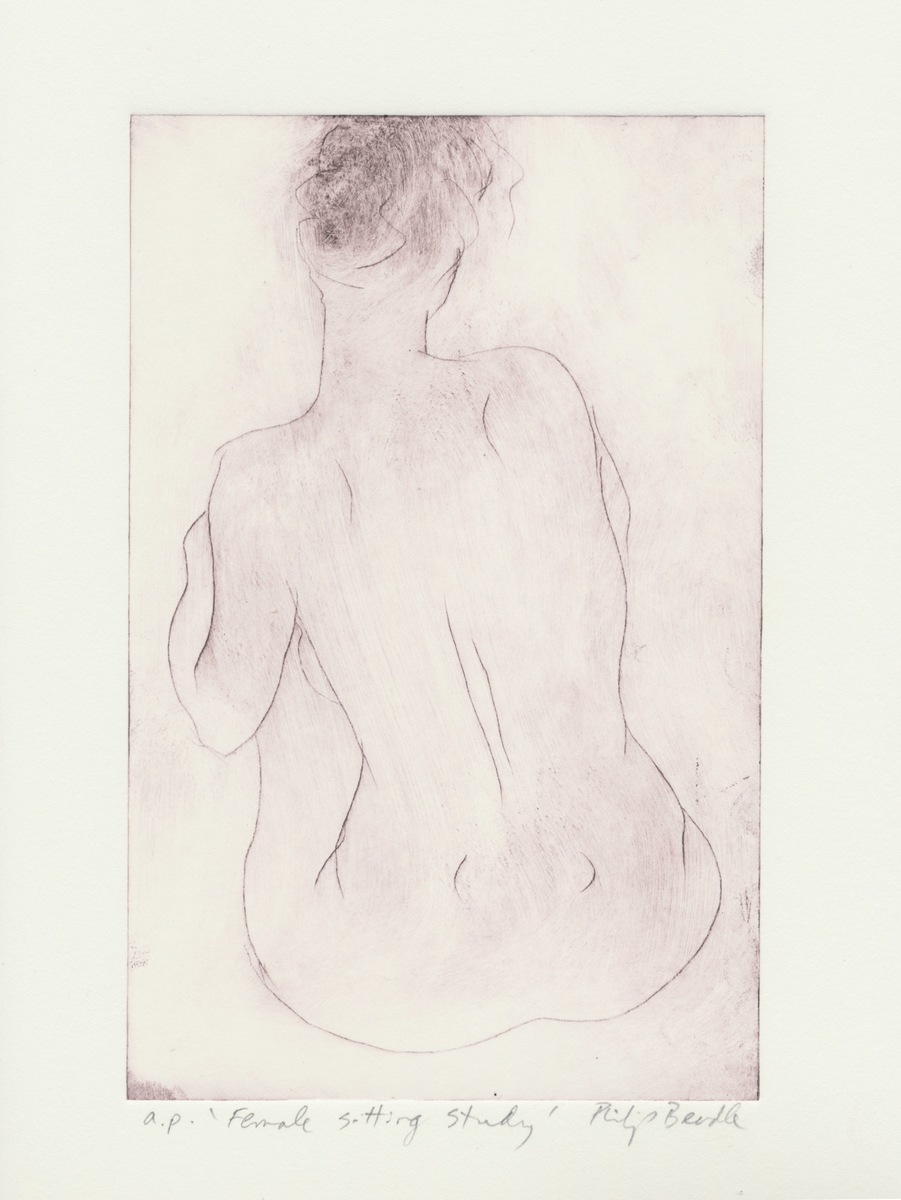 Philip Beadle Female Sitting Study limited edition nude Drypoint Etching at Parnell Gallery Auckland NZ