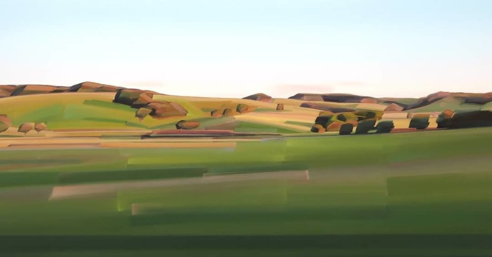 Caroline Bellamy, Evening Light on the Trees, Whananaki original New Zealand landscape painting at Parnell Gallery Auckland NZ