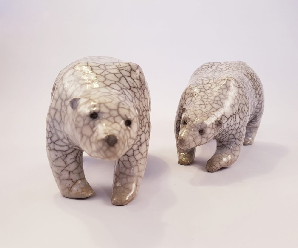 Wilhelmiina Drummond Polar Bear ceramic raku fired sculpture at Parnell Gallery Auckland NZ
