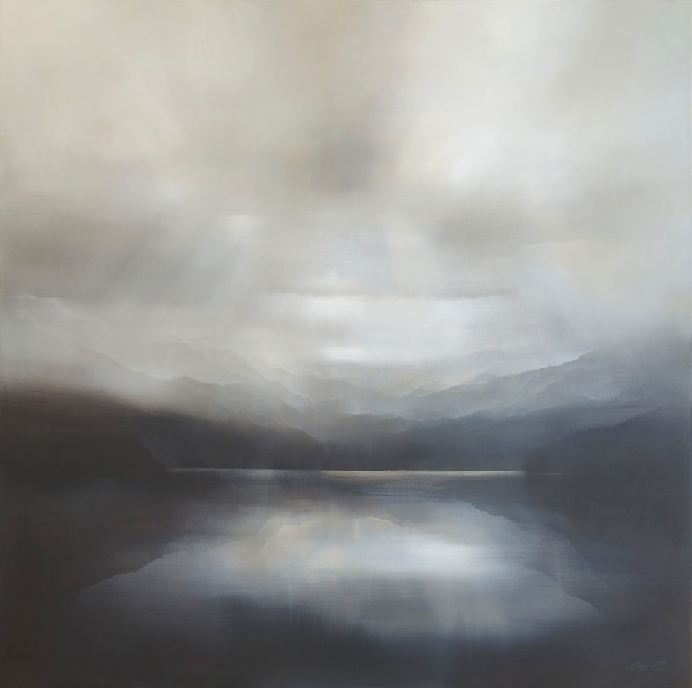 Sunlines and Sunrays original abstracted landscape painting by renowned NZ artist Greer Clayton at Parnell Gallery Auckland NZ