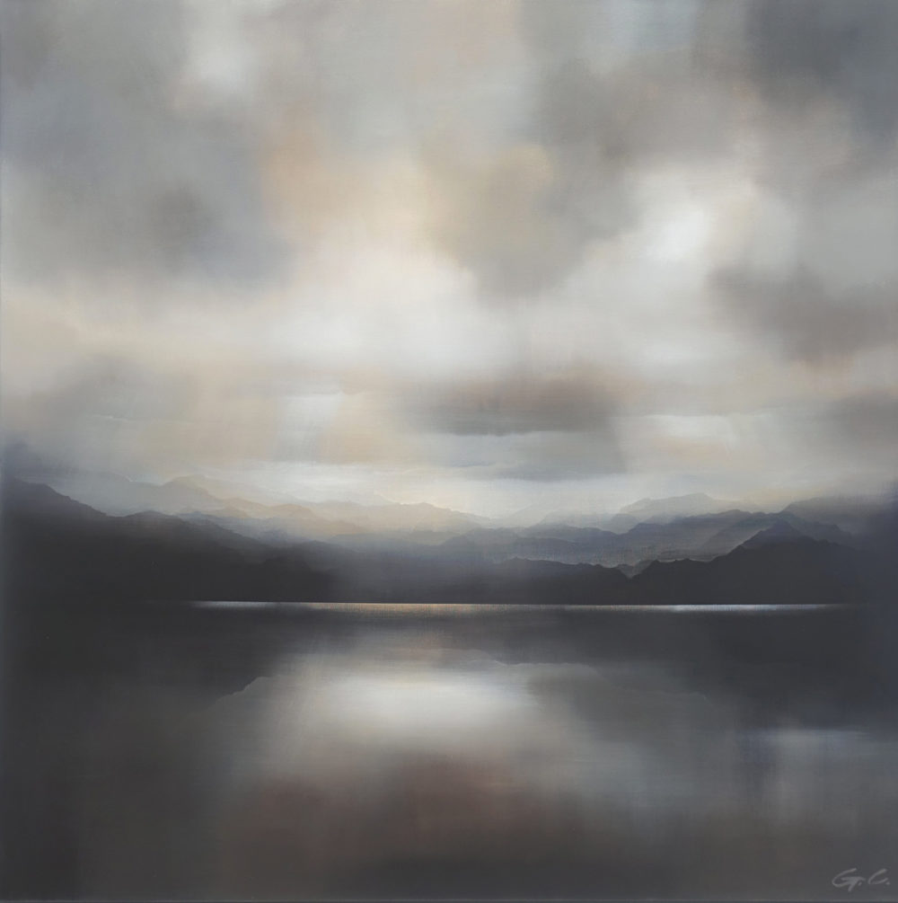 Long Range original abstracted landscape painting by renowned NZ artist Greer Clayton at Parnell Gallery Auckland NZ