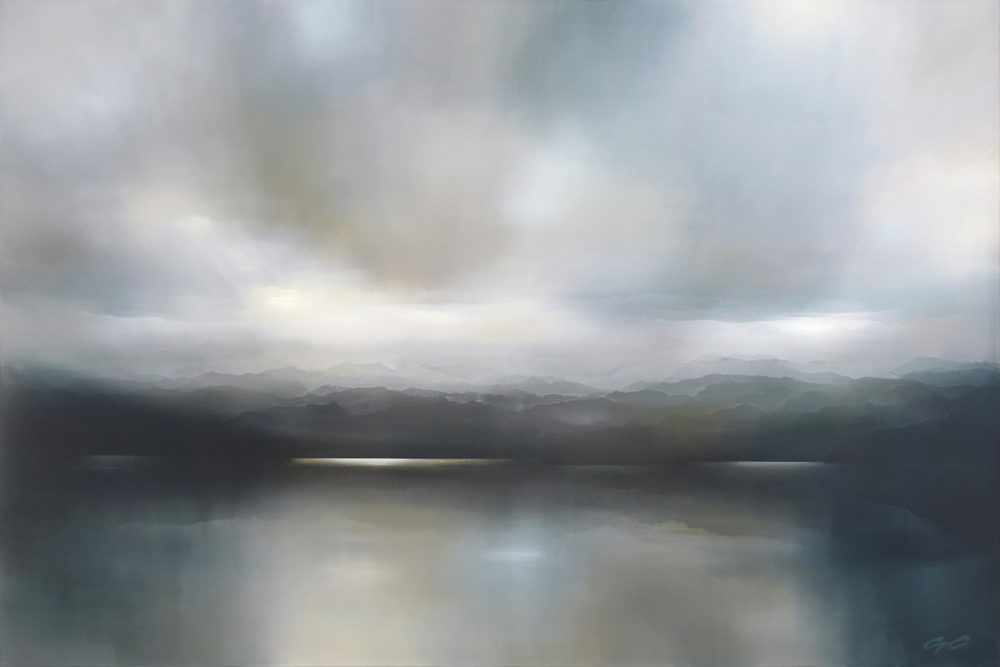 Sun Gaze original abstracted landscape painting by renowned NZ artist Greer Clayton at Parnell Gallery Auckland NZ