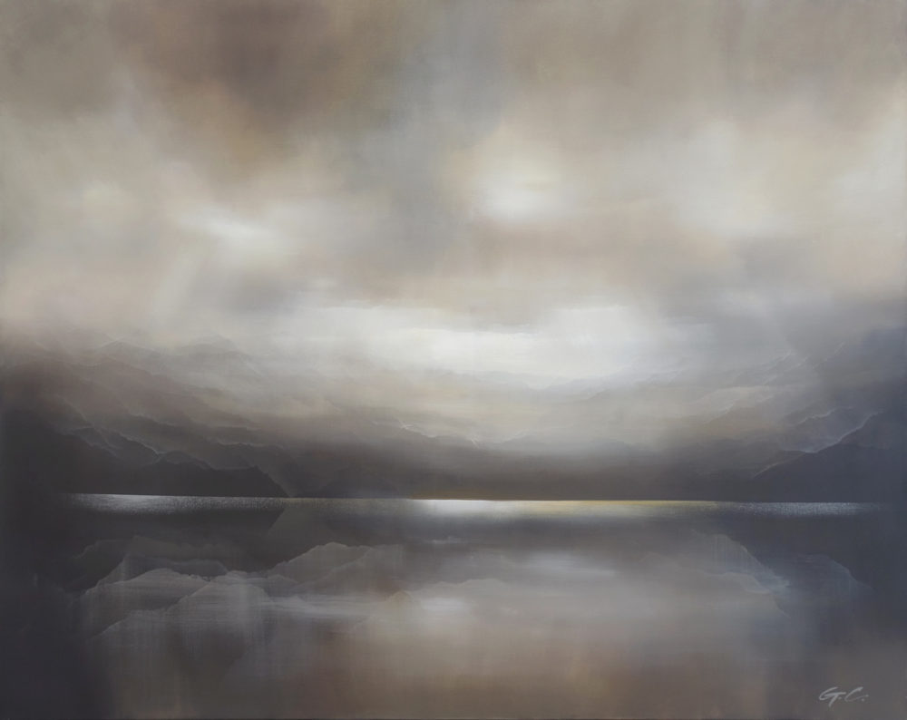 Shadow Ridge original abstracted landscape painting by renowned NZ artist Greer Clayton at Parnell Gallery Auckland NZ