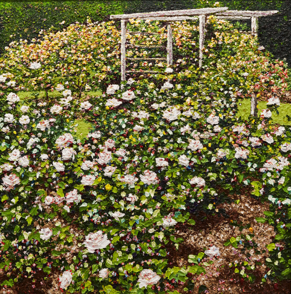 Peter Hackett Auckland Rose Gardens original impasto oil painting at Parnell Gallery Auckland NZ