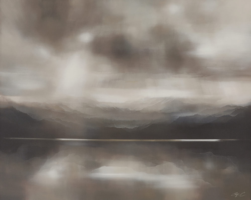 Solitary Sun original abstracted landscape painting by renowned NZ artist Greer Clayton at Parnell Gallery Auckland NZ
