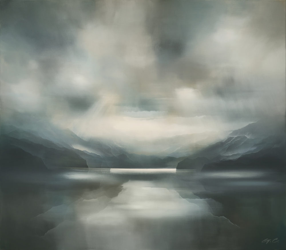 Blinded by the Light original abstracted landscape painting by renowned NZ artist Greer Clayton at Parnell Gallery Auckland NZ