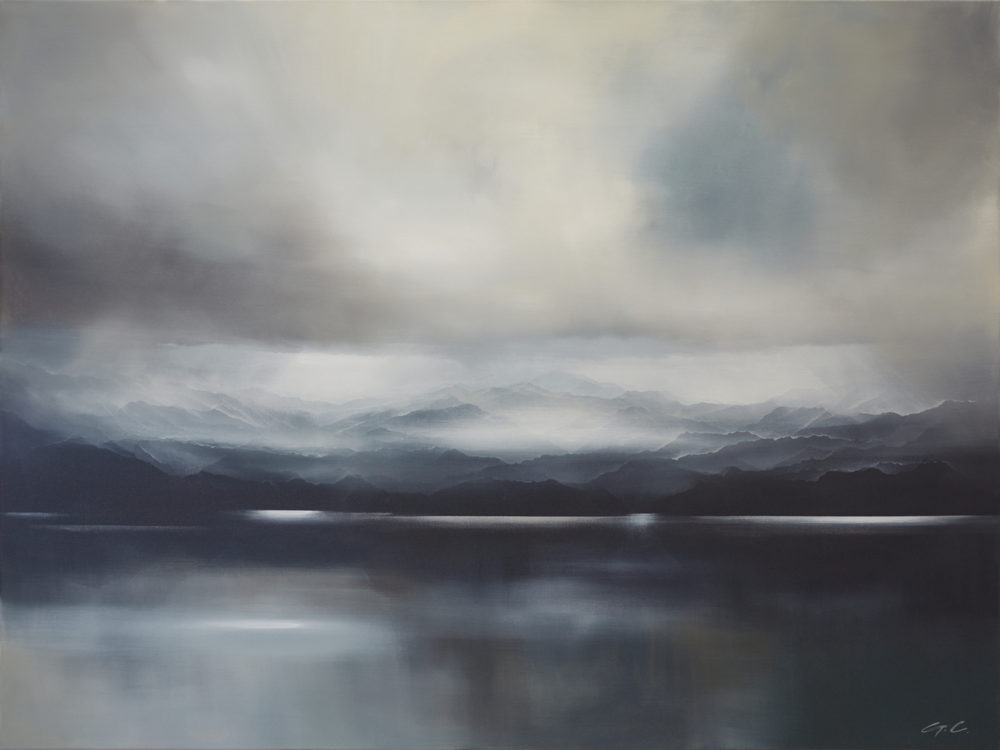 Rolling Cloud original abstracted landscape painting by renowned NZ artist Greer Clayton at Parnell Gallery Auckland NZ