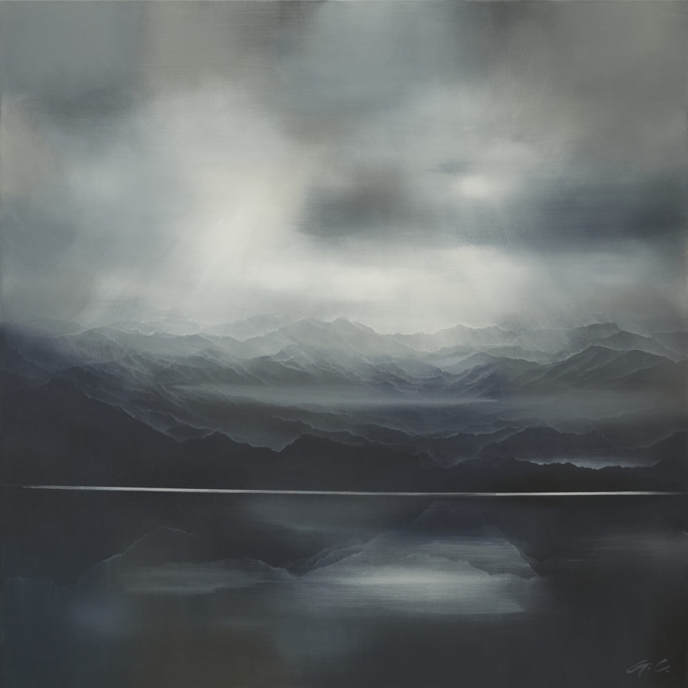 Mountain Cloud original abstracted landscape painting by renowned NZ artist Greer Clayton at Parnell Gallery Auckland NZ