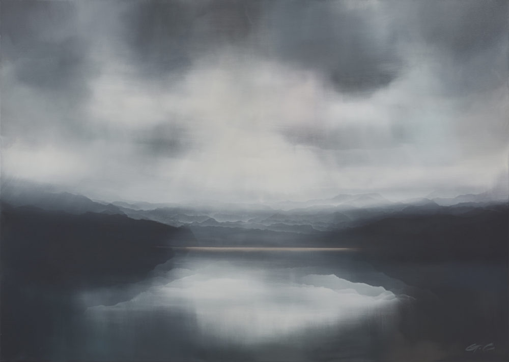 Haze in Blue original abstracted landscape painting by renowned NZ artist Greer Clayton at Parnell Gallery Auckland NZ