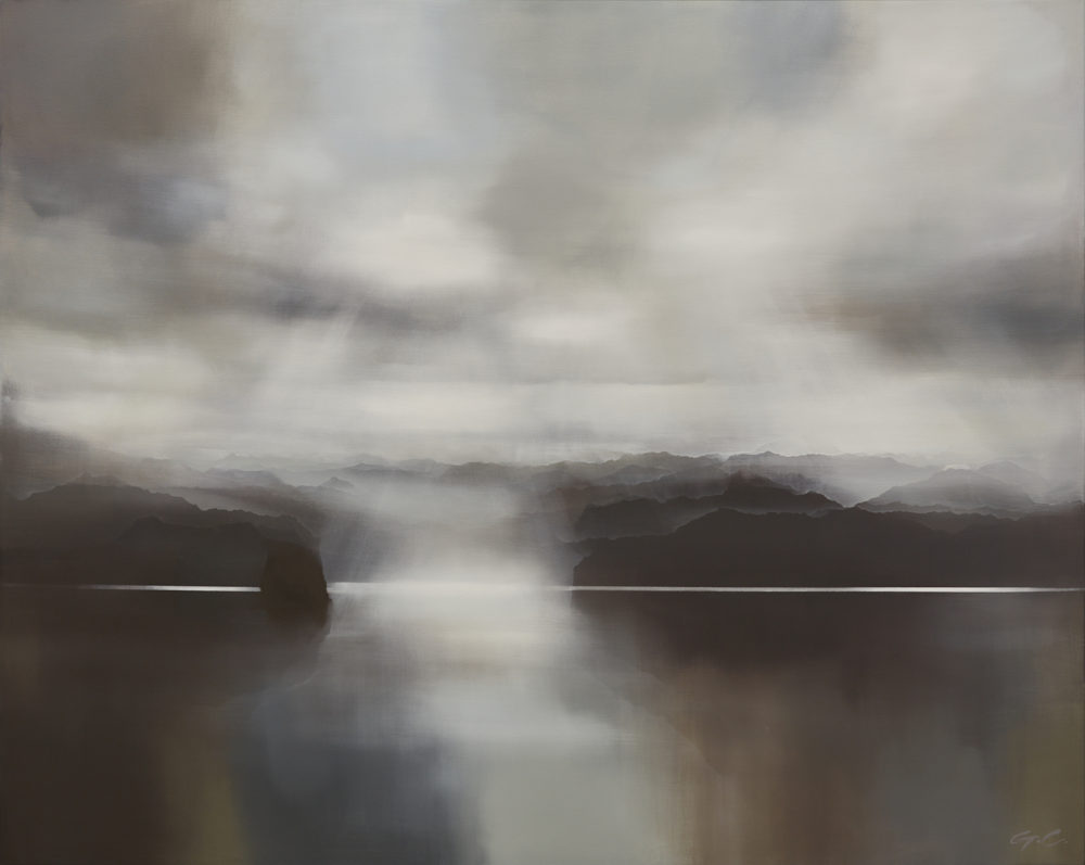 Sunday Rain original abstracted landscape painting by renowned NZ artist Greer Clayton at Parnell Gallery Auckland NZ