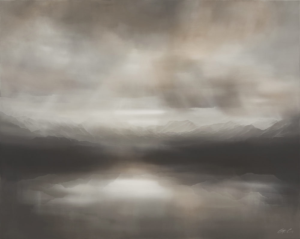 Golden Embrace original abstracted landscape painting by renowned NZ artist Greer Clayton at Parnell Gallery Auckland NZ