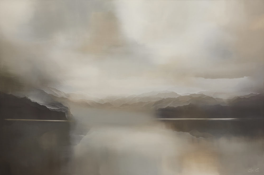 Journey Through Hills original abstracted landscape painting by renowned NZ artist Greer Clayton at Parnell Gallery Auckland NZ