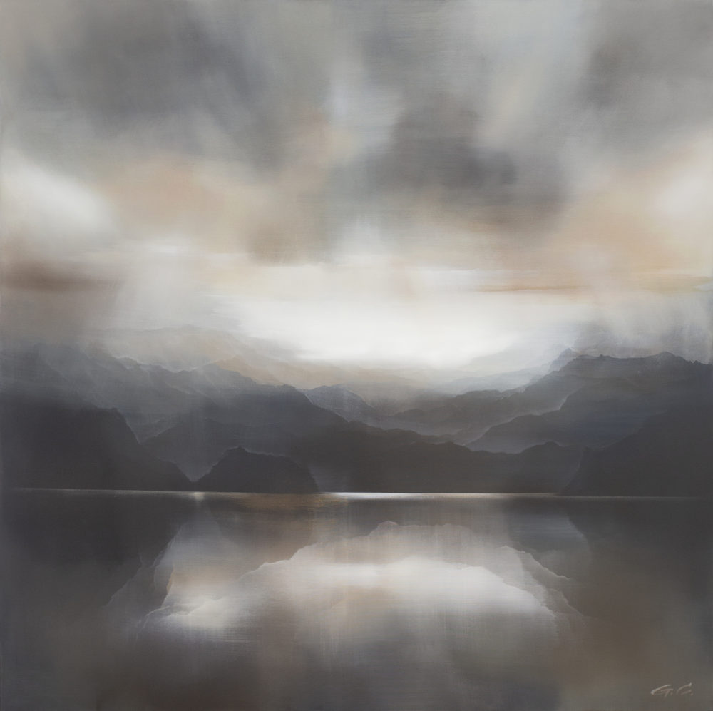 Higher Ground original abstracted landscape painting by renowned NZ artist Greer Clayton at Parnell Gallery Auckland NZ