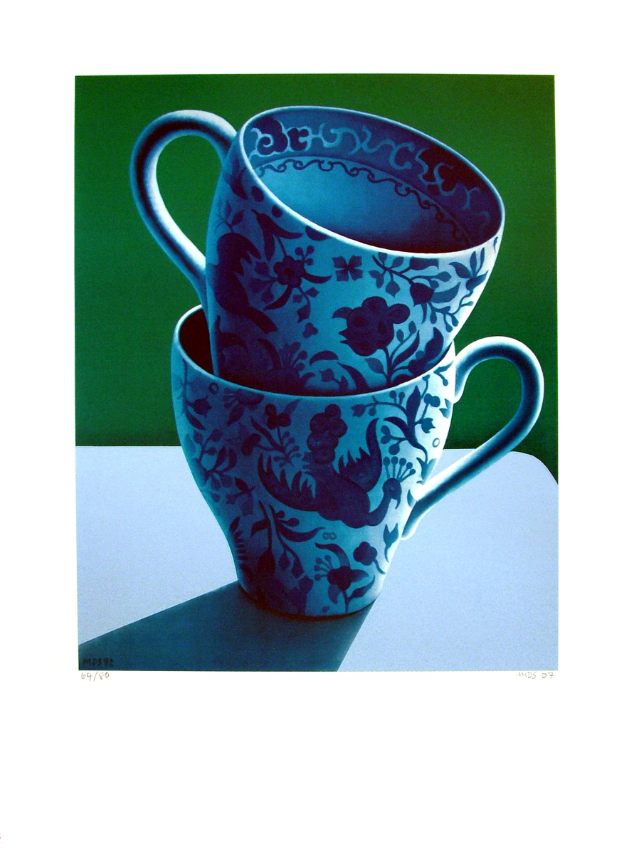 Michael Smither Two Blue & White Tea Cups limited edition fine art print at Parnell Gallery Auckland NZ