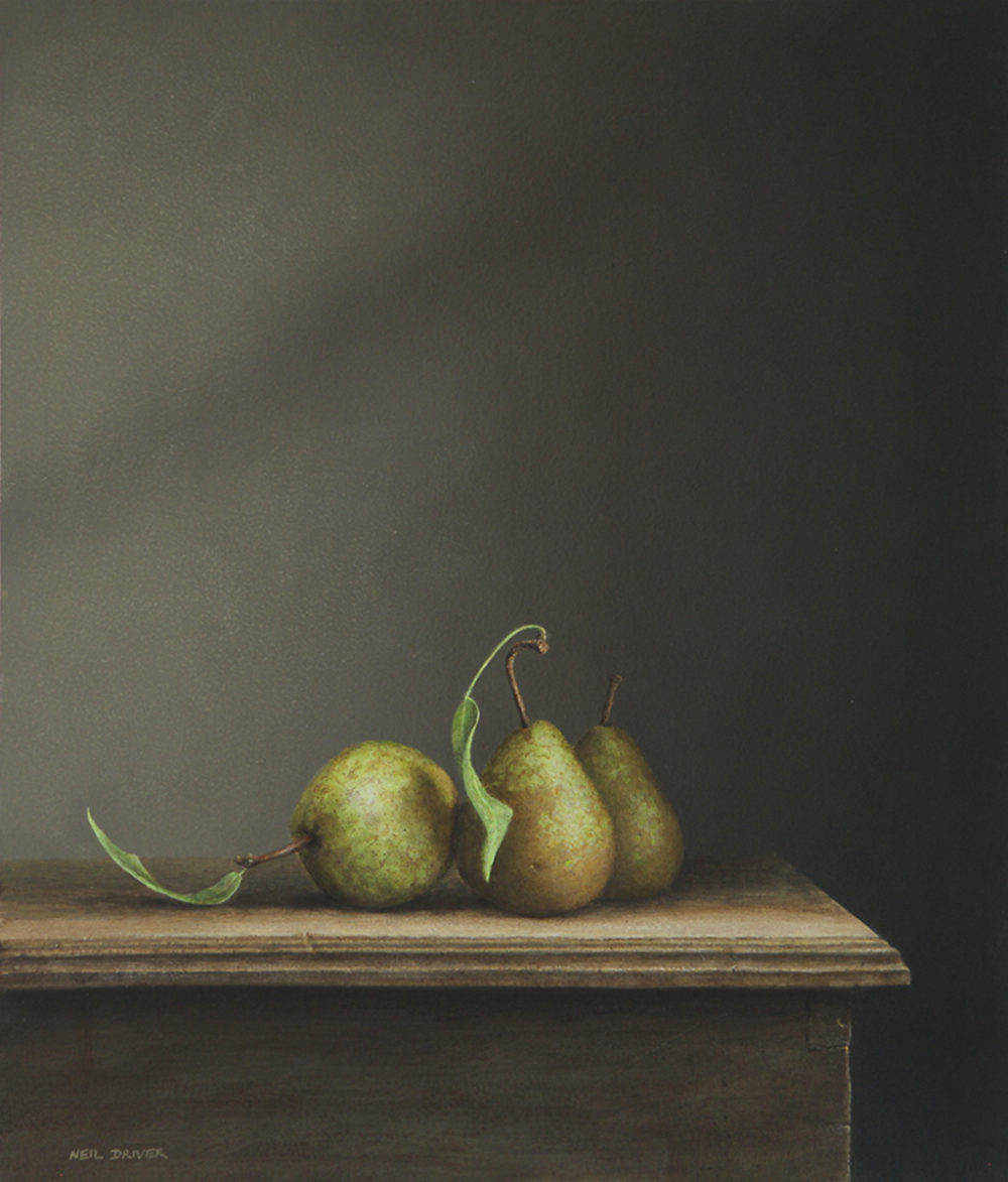 Neil Driver Three Pears original acrylic on board painting at Parnell Gallery Auckland NZ