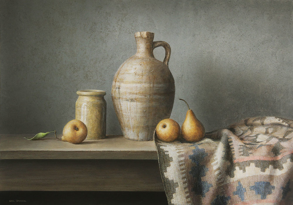 Neil Driver Pots and Pears original acrylic on board painting at Parnell Gallery Auckland NZ