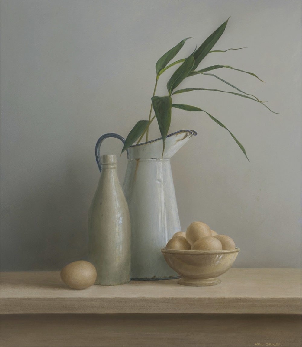 Neil Driver Still Life with Eggs original acrylic on board painting at Parnell Gallery Auckland NZ