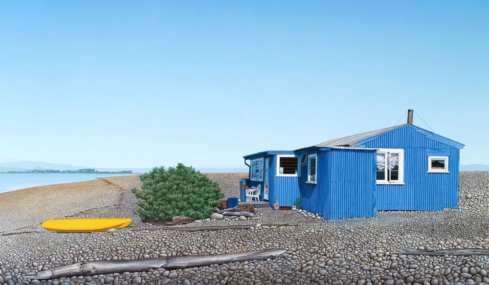 Michelle Bellamy Blue Holiday, Boulder Bank limited edition fine art New Zealand landscape print at Parnell Gallery Auckland NZ
