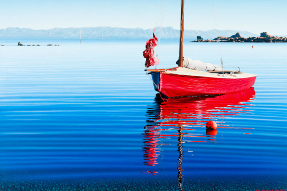 Michelle Bellamy Ligar Bay Sailboat limited edition fine art New Zealand landscape print at Parnell Gallery Auckland NZ