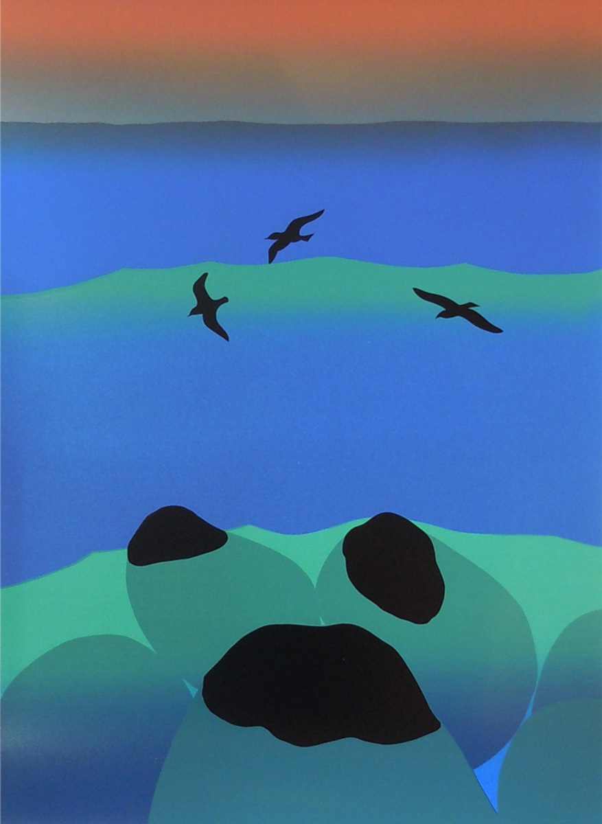 Michael Smither Three Dark Gulls, Three Dark Rocks limited edition fine art print at Parnell Gallery Auckland NZ