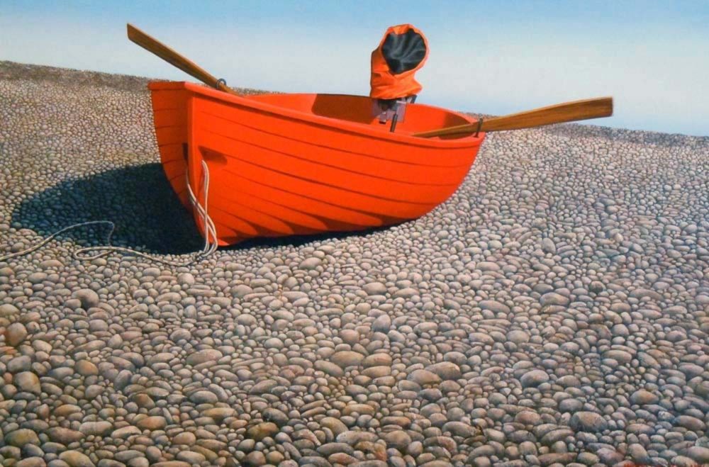 Michelle Bellamy Red Dinghy limited edition fine art New Zealand landscape print at Parnell Gallery Auckland NZ