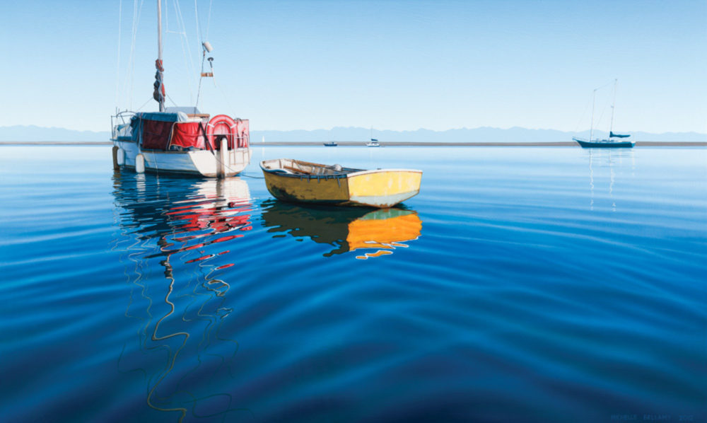 Michelle Bellamy Chasing Dinghy limited edition fine art New Zealand landscape print at Parnell Gallery Auckland NZ