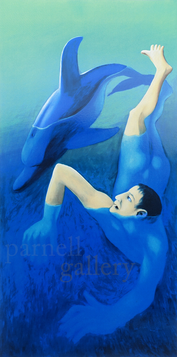 Michael Smither Boy with Dolphin limited edition fine art print at Parnell Gallery Auckland NZ