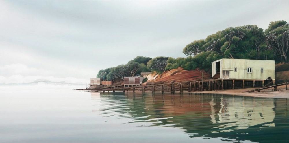 Michelle Bellamy Herne Bay Boatsheds limited edition fine art landscape print at Parnell Gallery Auckland NZ