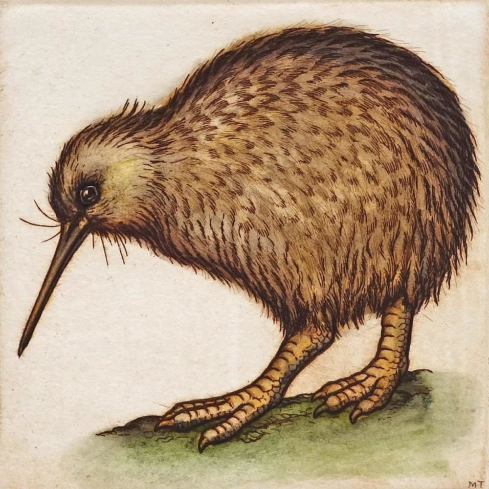 Mary Taylor Kiwi III hand coloured etching NZ bird limited edition print at Parnell Gallery Auckland NZ