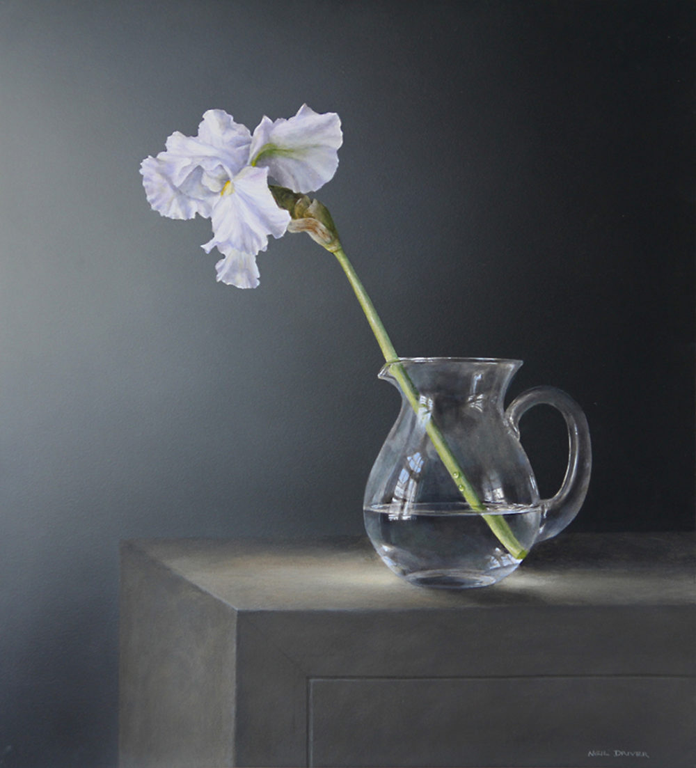 Neil Driver Iris in Glass Jug original acrylic on board painting at Parnell Gallery Auckland NZ