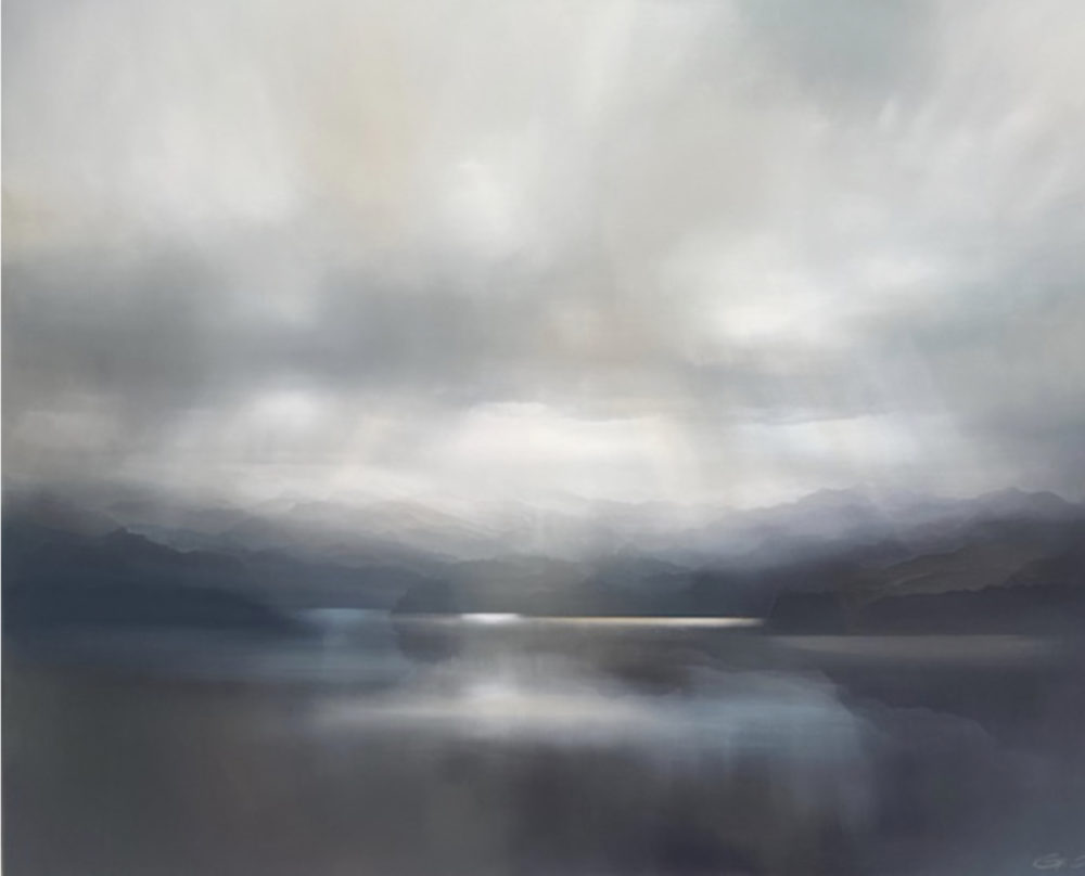 Deep Water original abstracted landscape painting by renowned NZ artist Greer Clayton at Parnell Gallery Auckland NZ
