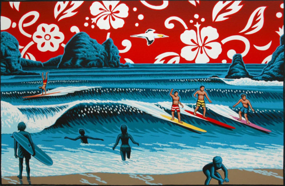 Tony Ogle Aloha Piha surfing screenprint Parnell Gallery Auckland NZ