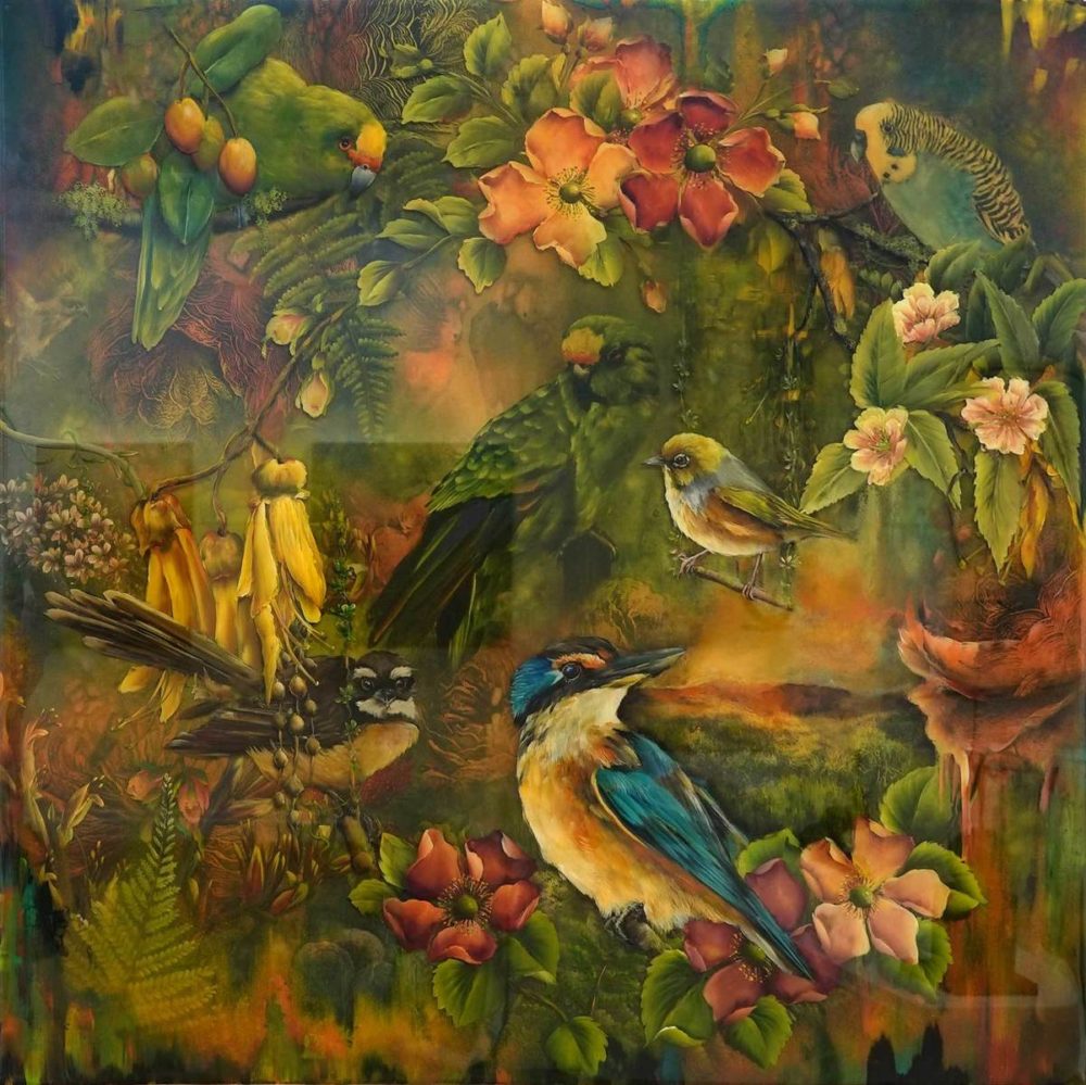 Janette Cervin, Treasured Times original mixed media & resin painting at Parnell Gallery Auckland NZ