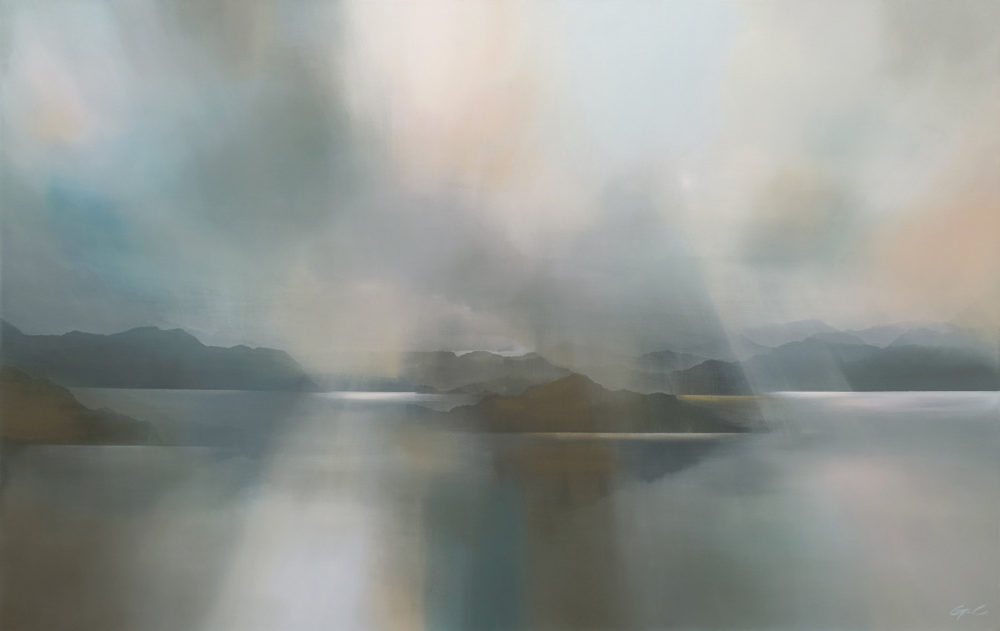 Sun Gaze original abstracted landscape painting by renowned NZ artist Greer Clayton at Parnell Gallery Auckland NZ