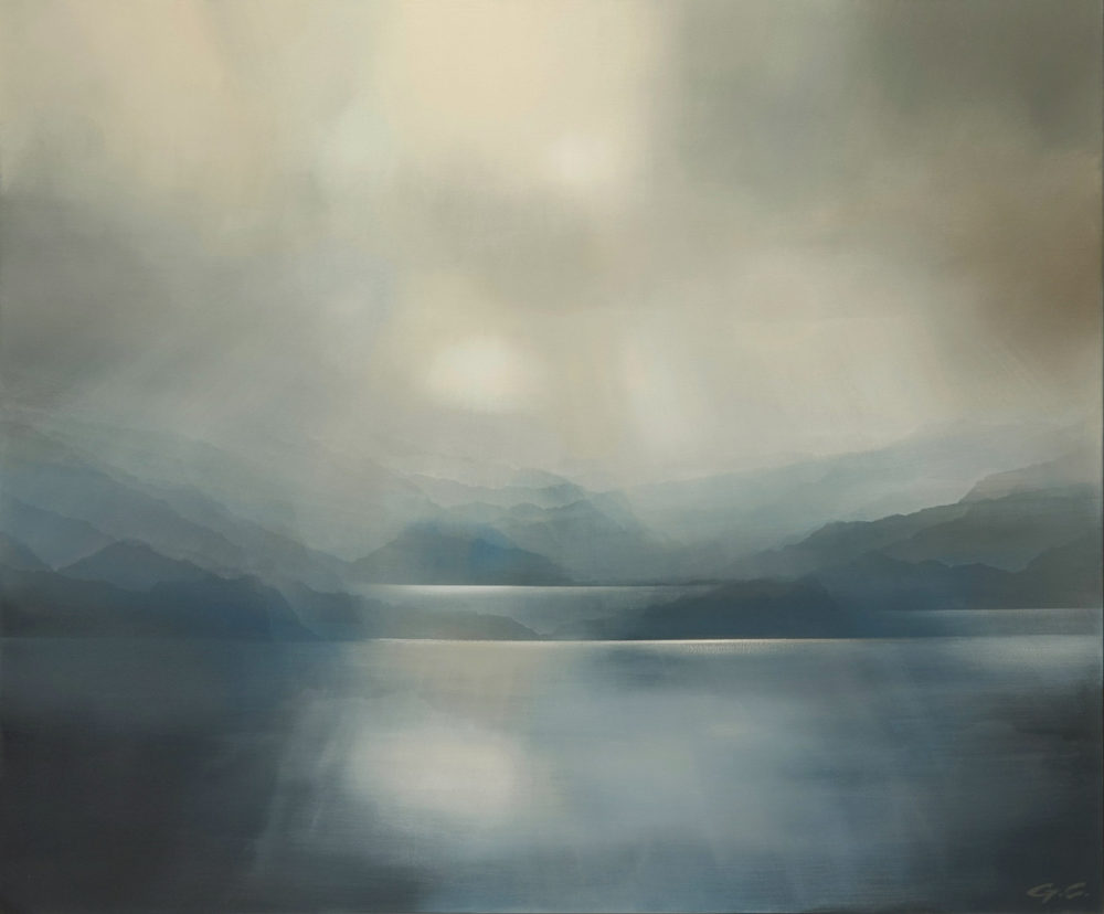 Secret Cove original abstracted landscape painting by renowned NZ artist Greer Clayton at Parnell Gallery Auckland NZ